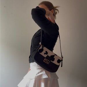 Aldo Black and White Cow Print Shoulder Bag